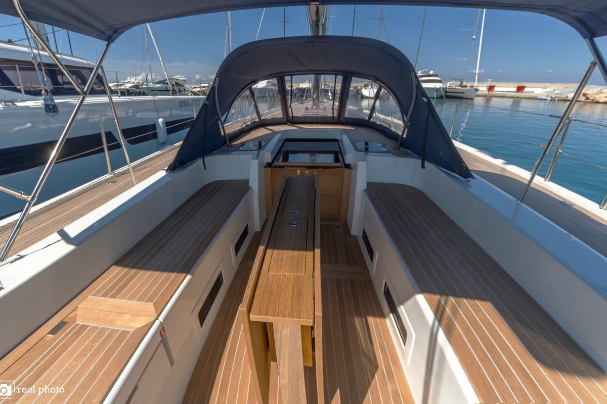 Cockpit of Avalon, a Solaris Yachts Solaris 55 sailboat at Olbia, Italy