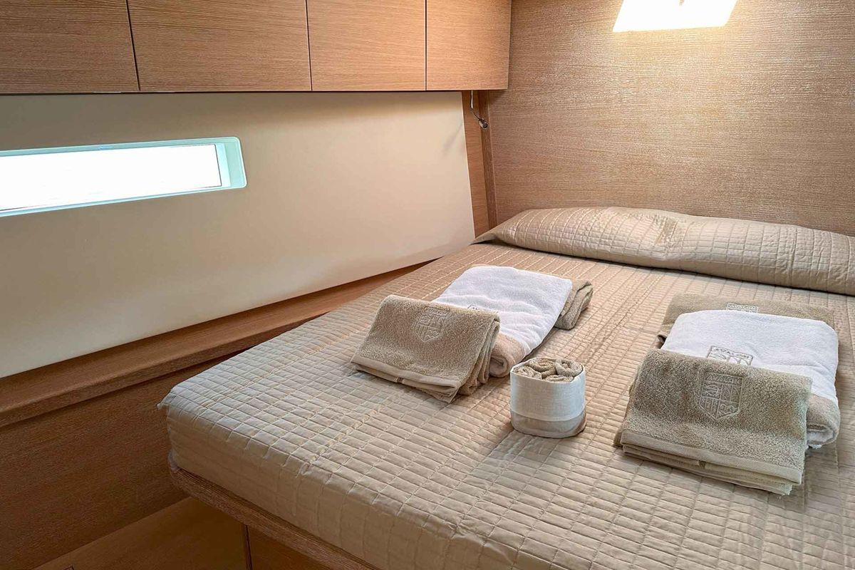Cabin on Avalon, a Solaris Yachts Solaris 55 sailboat at Olbia, Italy