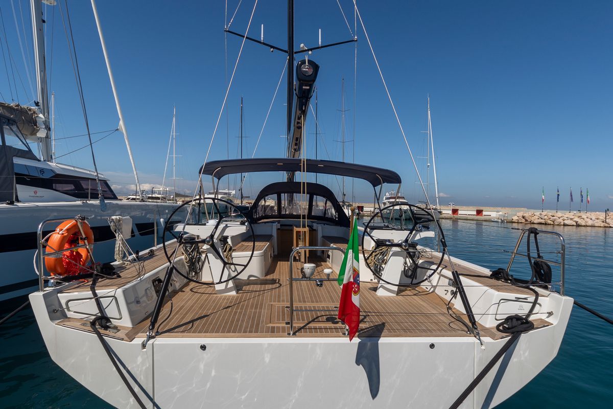 Cockpit of Avalon, a Solaris Yachts Solaris 55 sailboat at Olbia, Italy