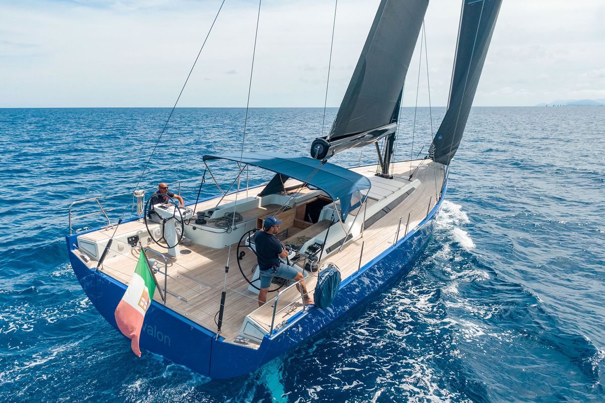 Exterior view of Avalon, a Solaris Yachts Solaris 55 sailboat at Olbia, Italy