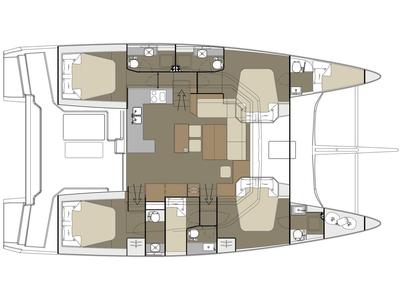 Floor plan of Paradise Planet, a Dufour Catamaran 48 catamaran at Marsala, Italy