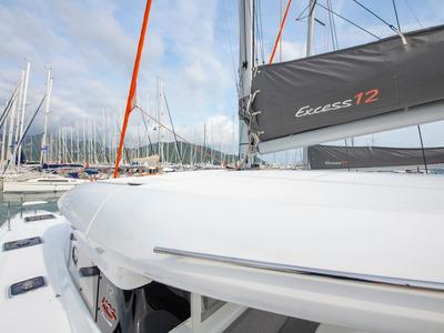 Deck of Kalevezi, a Excess 12 catamaran at Fethiye, Turkey