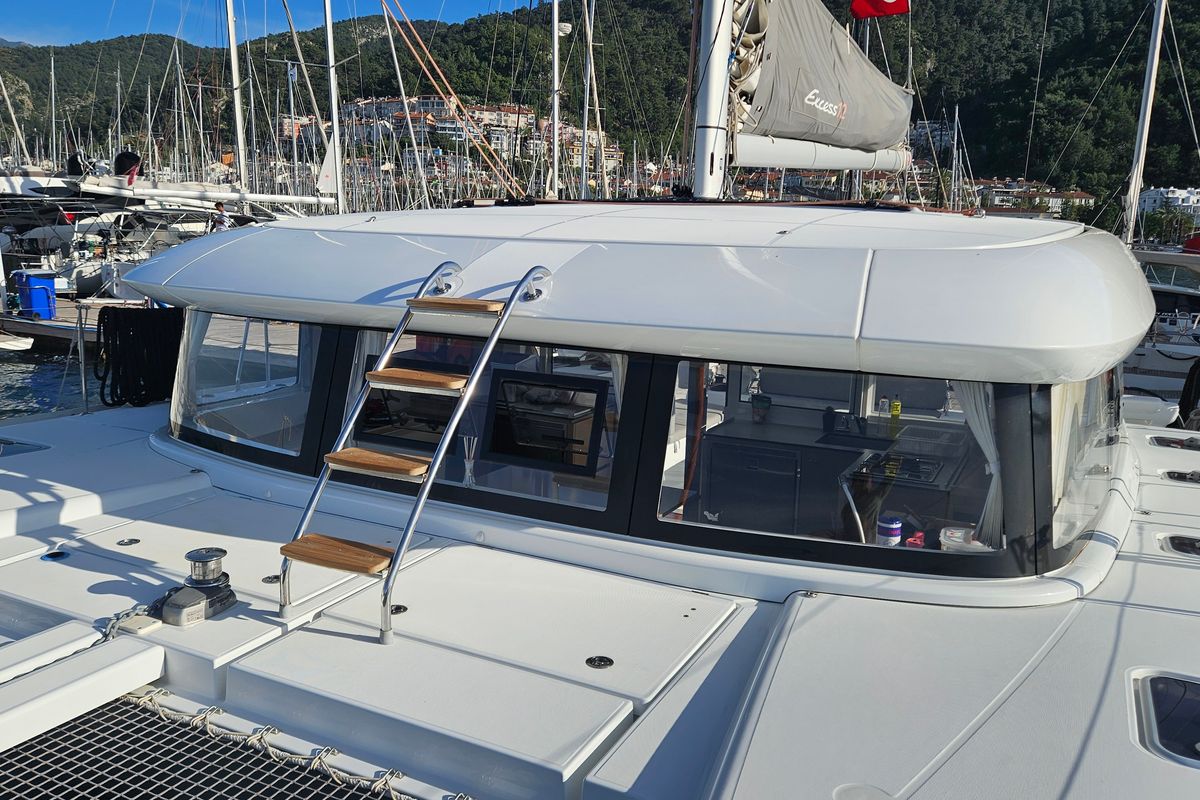 Deck of Kalevezi, a Excess 12 catamaran at Fethiye, Turkey