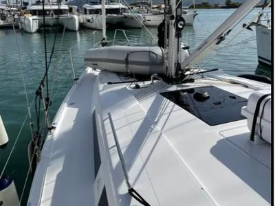 Deck of Medusa III, a Hanse Yachts Hanse 388 sailboat at Municipal Unit of Lefkada, Greece