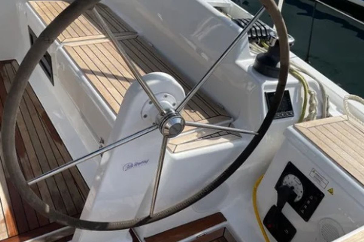 Cockpit of Medusa III, a Hanse Yachts Hanse 388 sailboat at Municipal Unit of Lefkada, Greece
