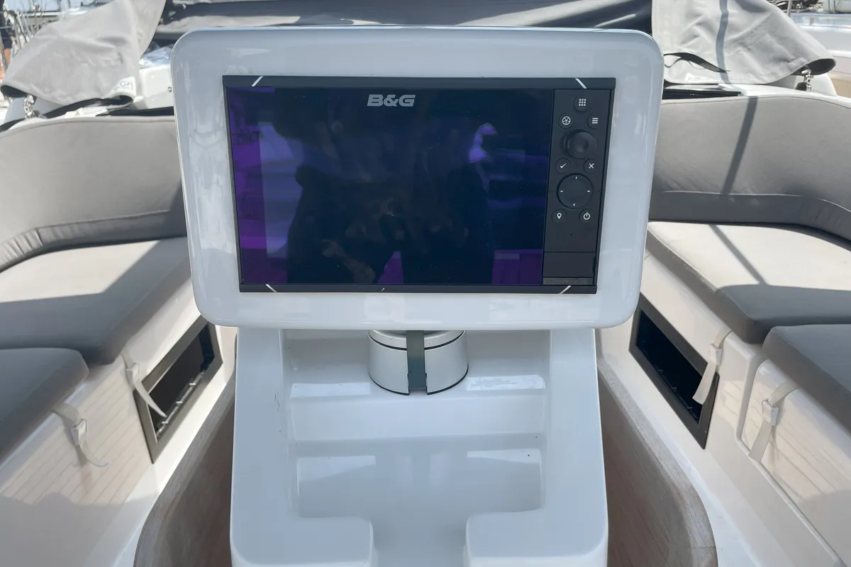 Cockpit of Medusa III, a Hanse Yachts Hanse 388 sailboat at Municipal Unit of Lefkada, Greece