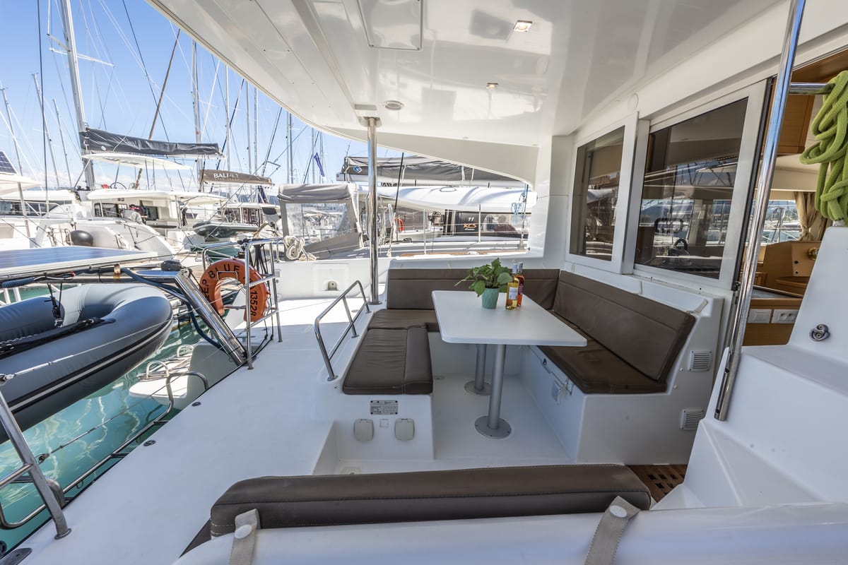 Deck of Deep Blue, a Lagoon 39 catamaran at Municipal Unit of Lefkada, Greece