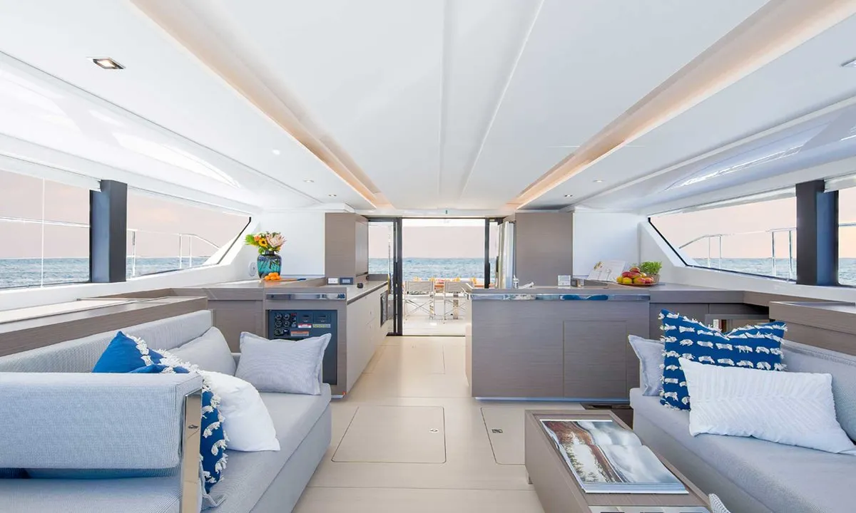 Salon of Moorings 464PC Exclusive Plus, a Leopard 46PC catamaran at Road Town, British Virgin Islands