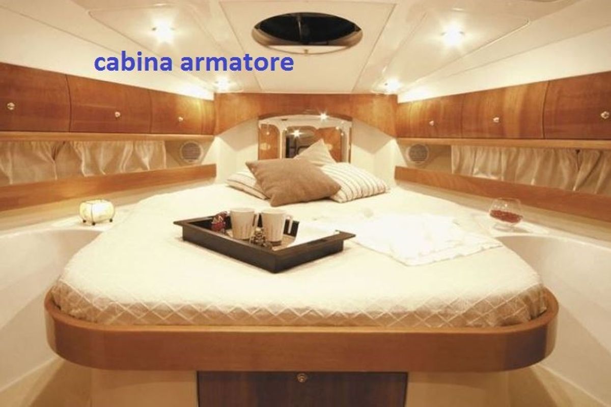 Cabin on Notorius, a Mira 40 motorboat at Olbia, Italy