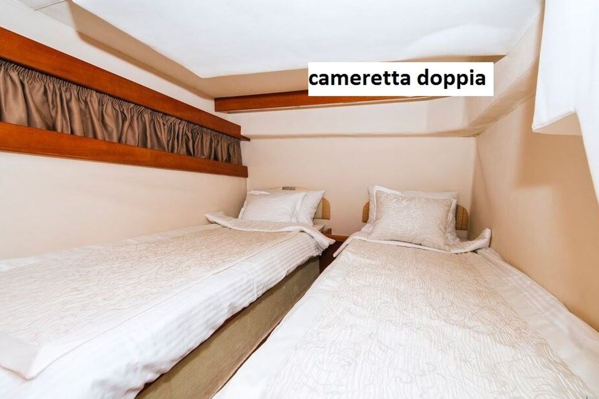 Cabin on Notorius, a Mira 40 motorboat at Olbia, Italy