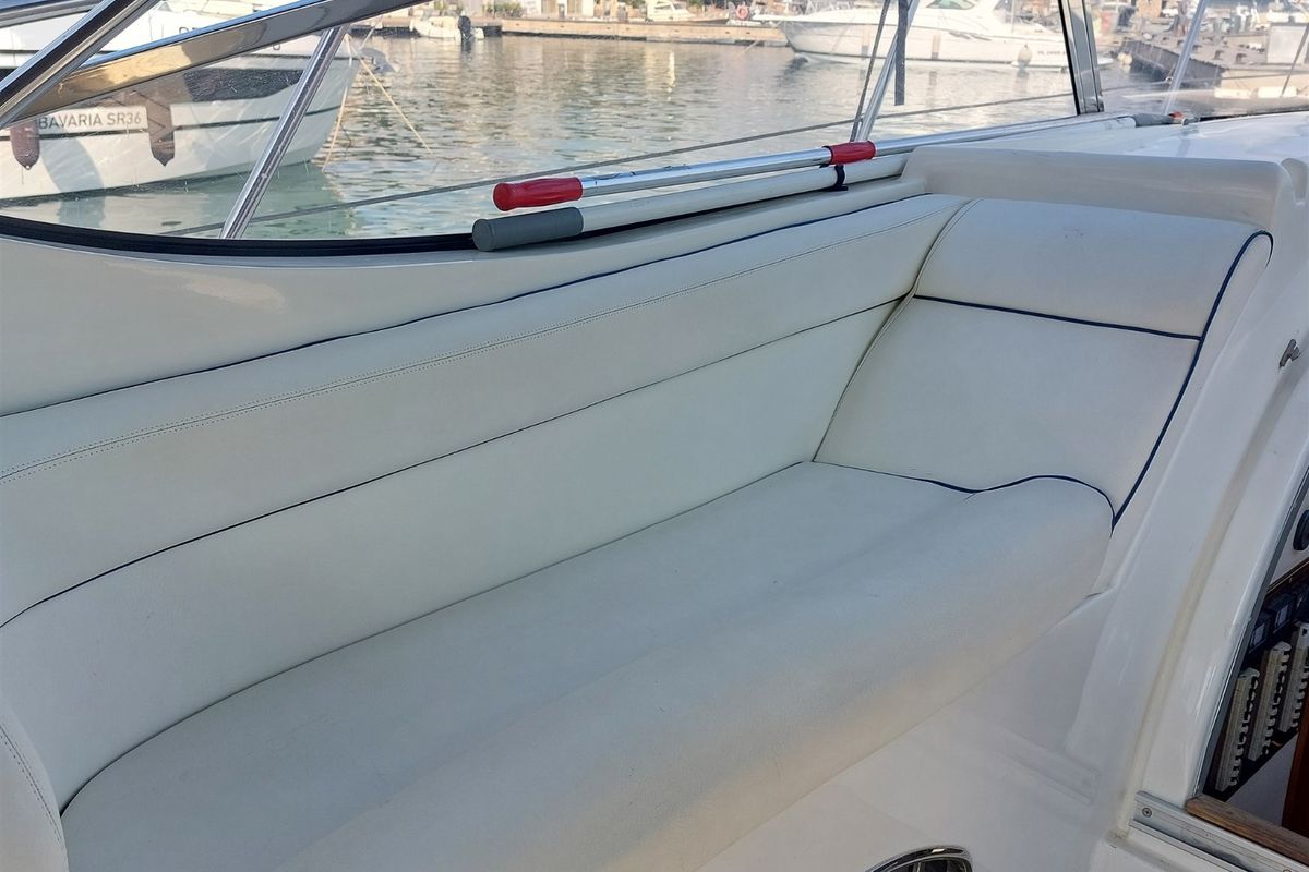 Deck of Notorius, a Mira 40 motorboat at Olbia, Italy