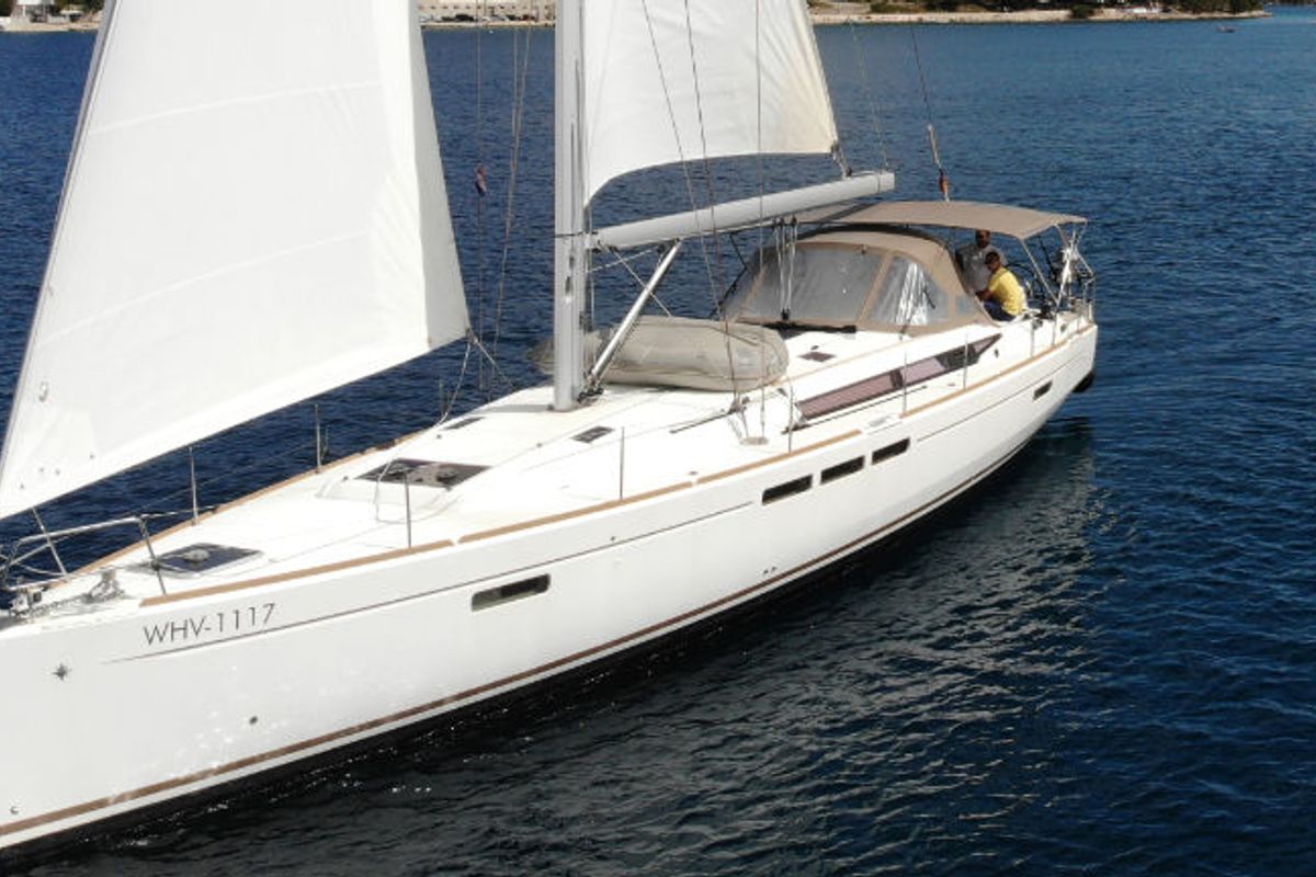 Exterior view of Elsa, a Jeanneau Sun Odyssey 519 sailboat at Općina Rogoznica, Croatia