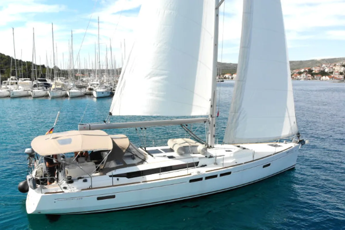 Exterior view of Elsa, a Jeanneau Sun Odyssey 519 sailboat at Općina Rogoznica, Croatia
