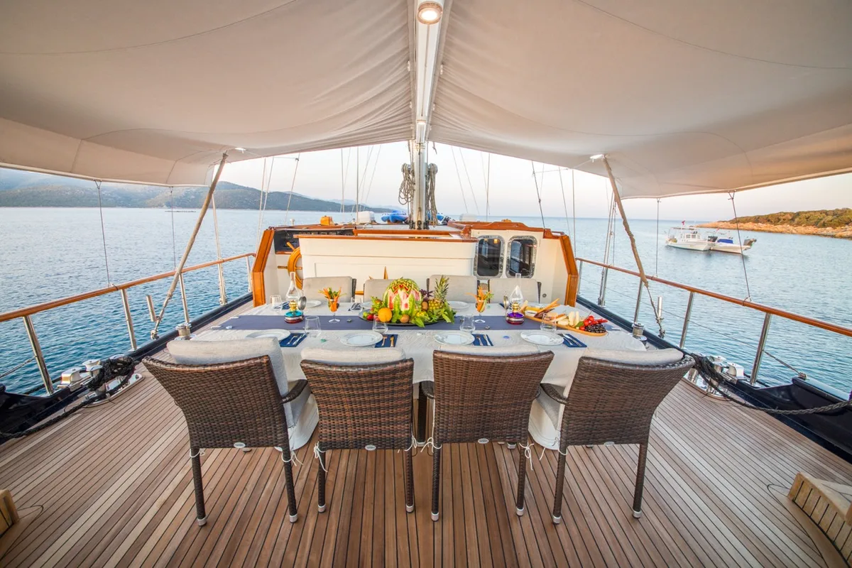 Deck of Dea Del Mare, a Custom Made Dea Del Mare yacht at Bodrum, Turkey