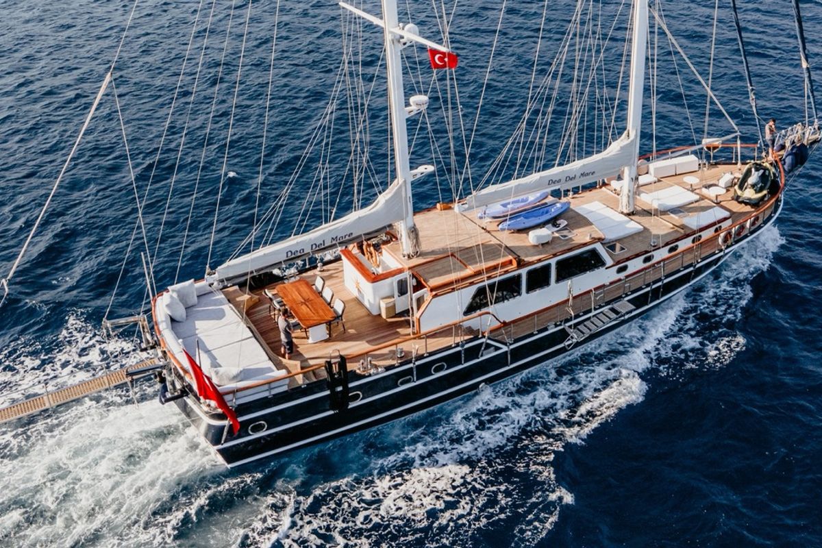 Exterior view of Dea Del Mare, a Custom Made Dea Del Mare yacht at Bodrum, Turkey