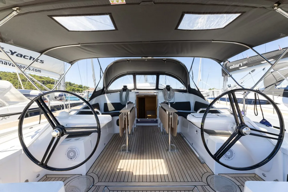Cockpit of Seabee Alpha, a Elan Impression 45 sailboat at Split, Croatia