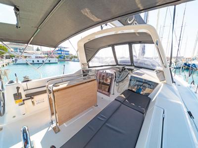 Cockpit of Elena, a Beneteau Oceanis 41.1 sailboat at Municipal Unit of Lefkada, Greece