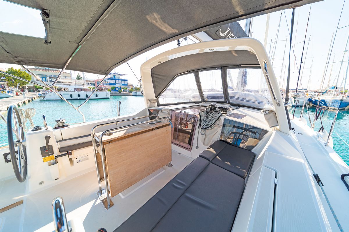 Cockpit of Elena, a Beneteau Oceanis 41.1 sailboat at Municipal Unit of Lefkada, Greece