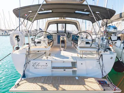 Deck of Elena, a Beneteau Oceanis 41.1 sailboat at Municipal Unit of Lefkada, Greece