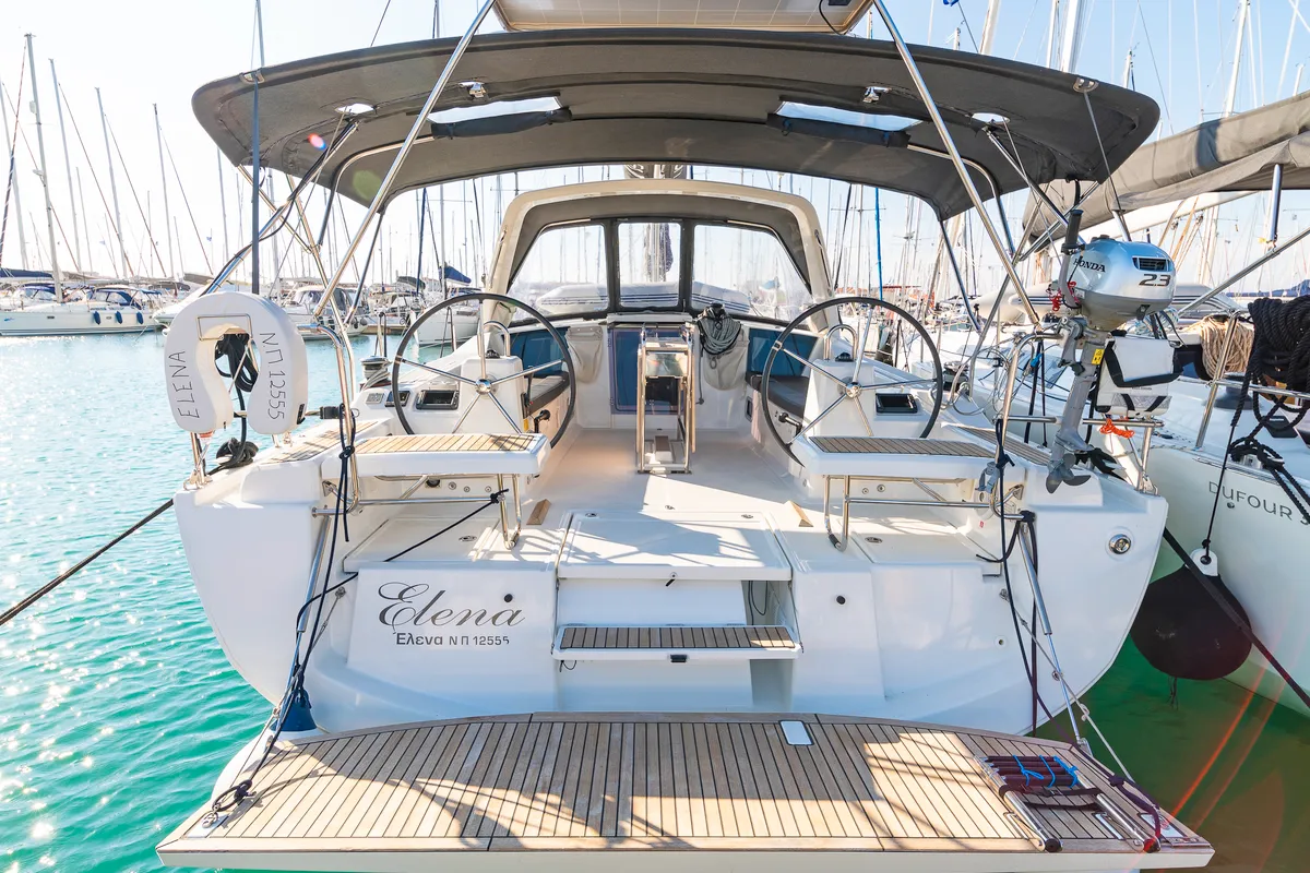 Deck of Elena, a Beneteau Oceanis 41.1 sailboat at Municipal Unit of Lefkada, Greece