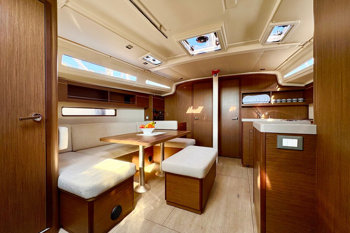Salon of Bestsennyy, a Beneteau Oceanis 40.1 sailboat at Fethiye, Turkey