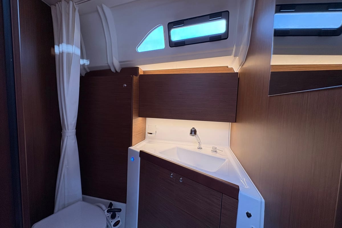Head on Bestsennyy, a Beneteau Oceanis 40.1 sailboat at Fethiye, Turkey