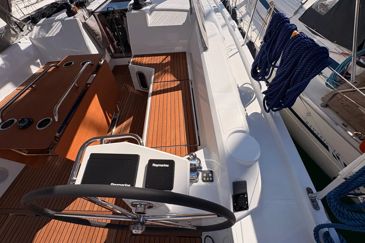 Cockpit of Bestsennyy, a Beneteau Oceanis 40.1 sailboat at Fethiye, Turkey
