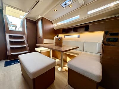Salon of Bestsennyy, a Beneteau Oceanis 40.1 sailboat at Fethiye, Turkey