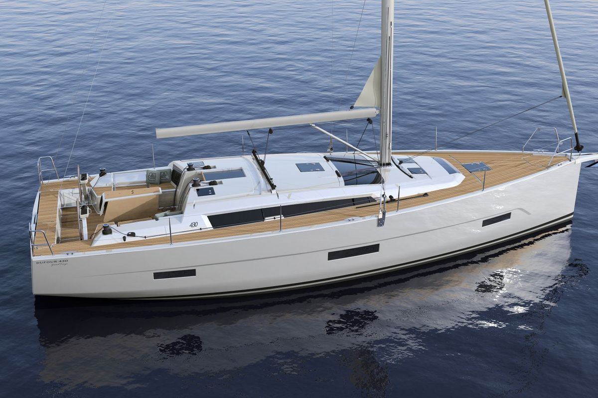 Exterior view of Mojito Sunrise, a Dufour 430 GL sailboat at Izola / Isola, Slovenia