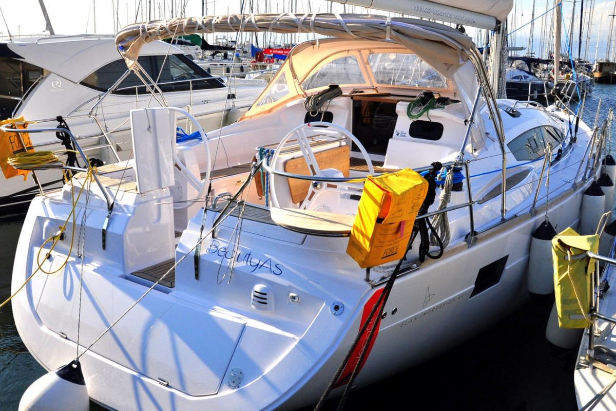 Exterior view of Beauty AS, a Elan Impression 444 sailboat at Izola / Isola, Slovenia