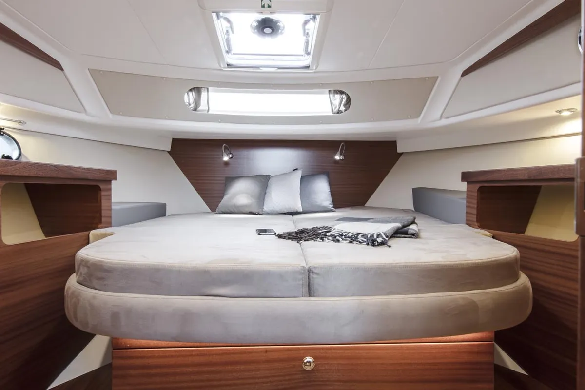Cabin on Fourlux, a Nimbus 365 Coupe motorboat at Općina Sukošan, Croatia