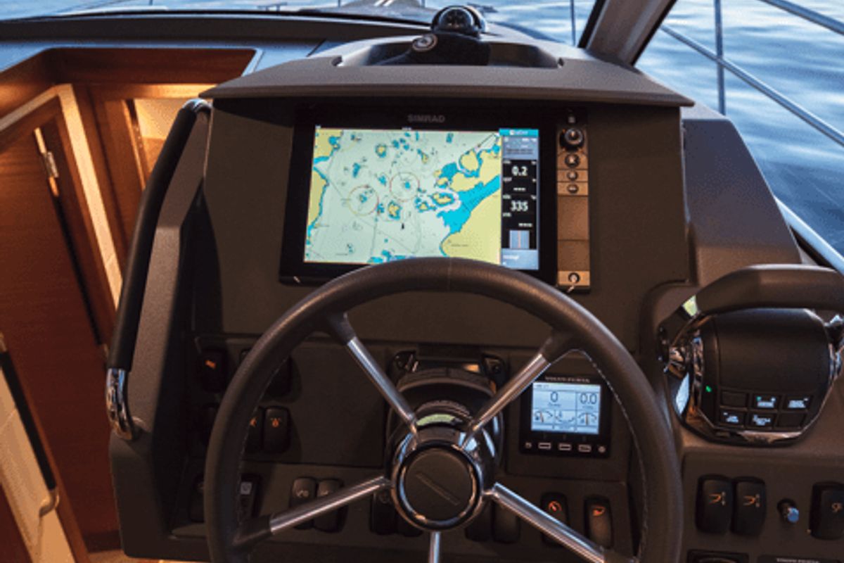 Cockpit of Fourlux, a Nimbus 365 Coupe motorboat at Općina Sukošan, Croatia