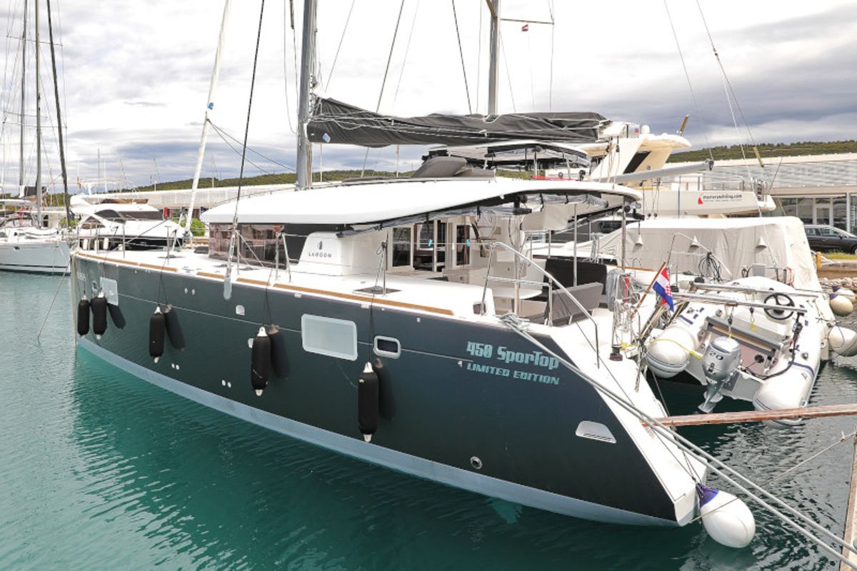 Exterior view of OASIS, a Lagoon 450 catamaran at Općina Sukošan, Croatia