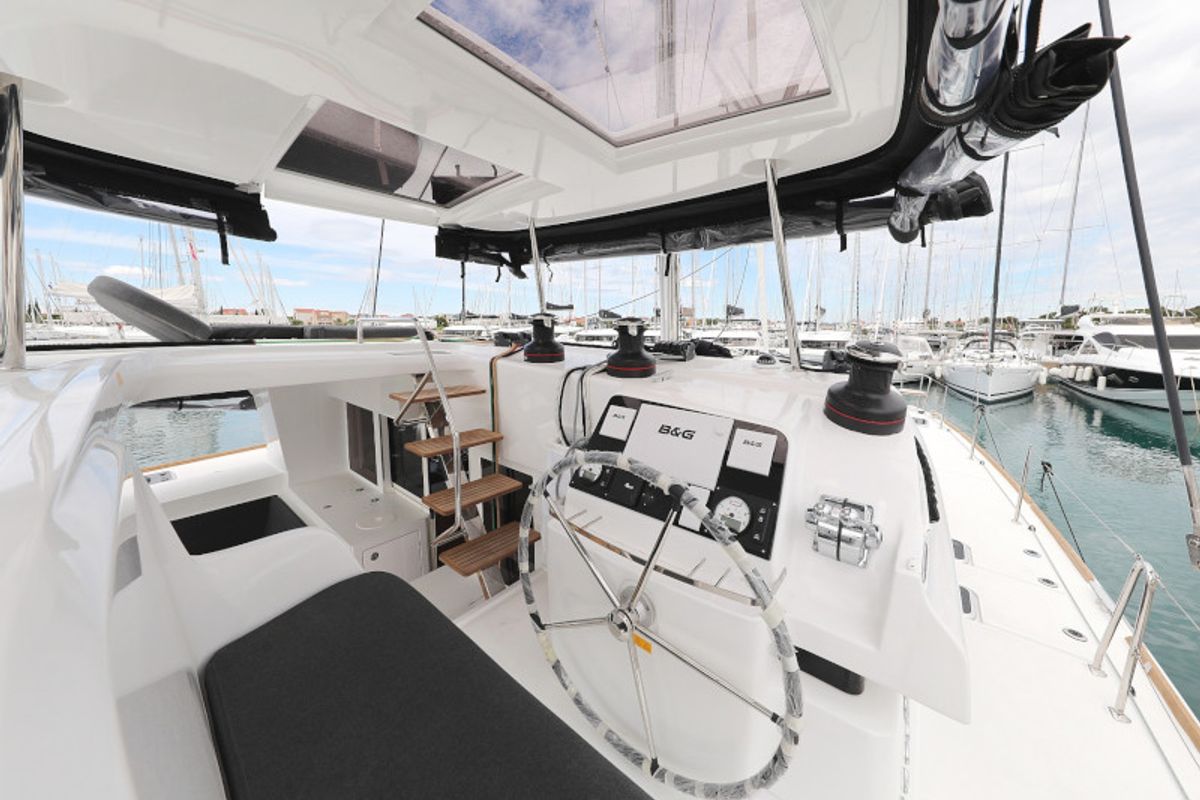 Cockpit of OASIS, a Lagoon 450 catamaran at Općina Sukošan, Croatia