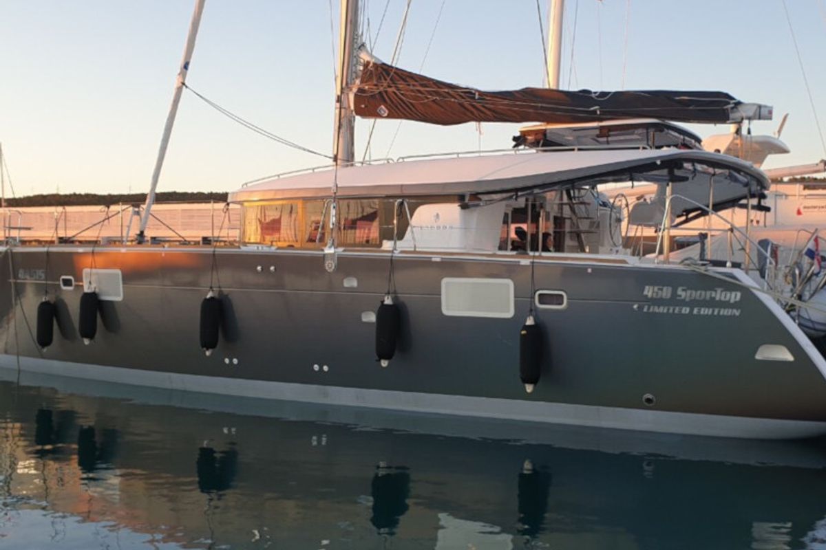 Exterior view of OASIS, a Lagoon 450 catamaran at Općina Sukošan, Croatia