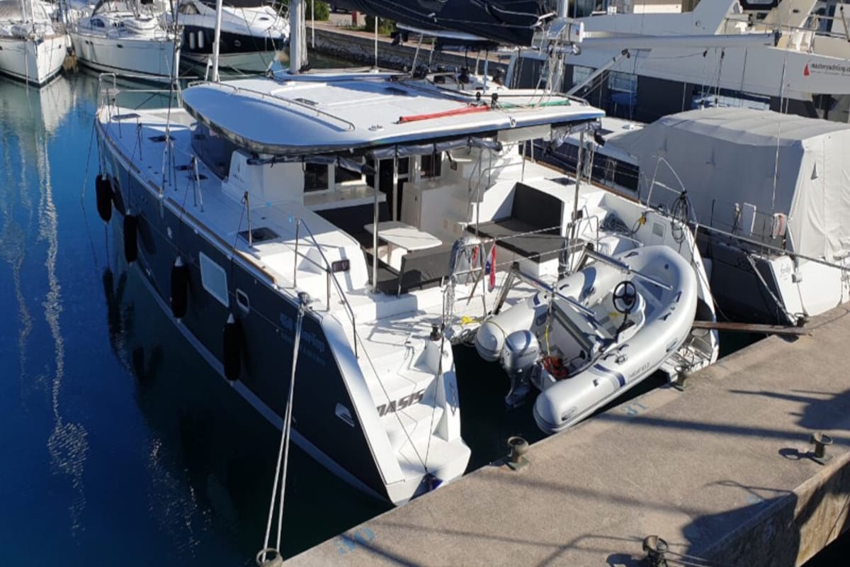 Exterior view of OASIS, a Lagoon 450 catamaran at Općina Sukošan, Croatia
