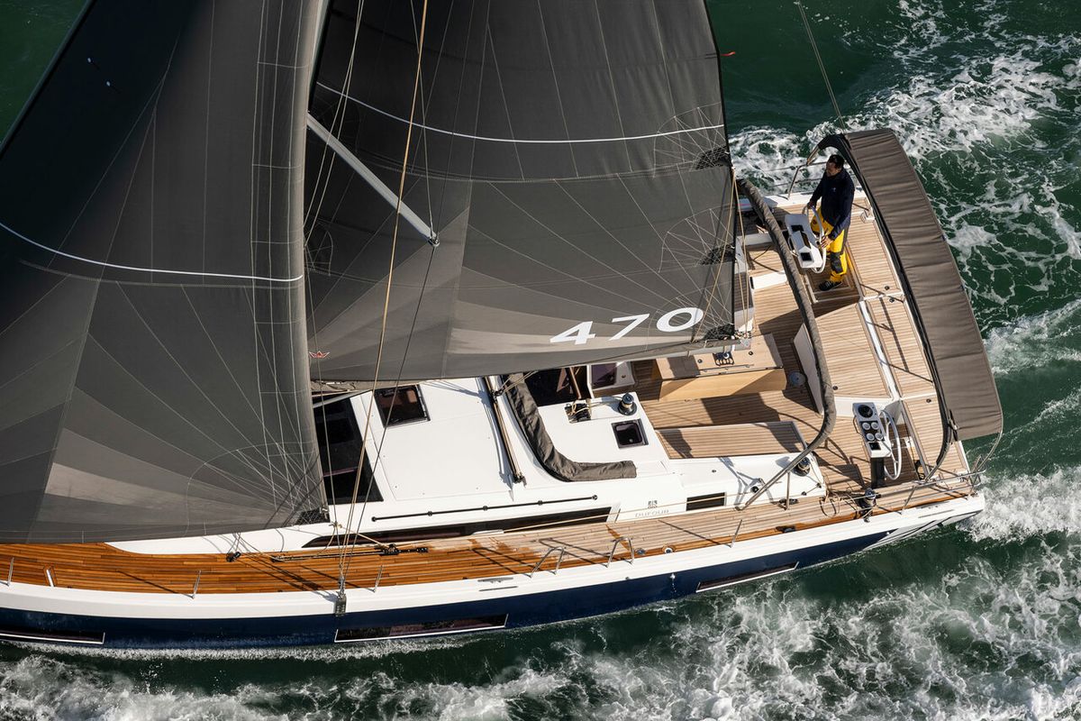 Exterior view of Suha Bey, a Dufour 470 sailboat at Fethiye, Turkey