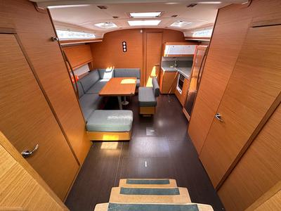 Salon of Suha Bey, a Dufour 470 sailboat at Fethiye, Turkey