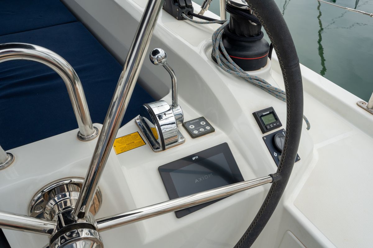 Cockpit of Lyra, a Beneteau Oceanis 40.1 sailboat at Salerno, Italy