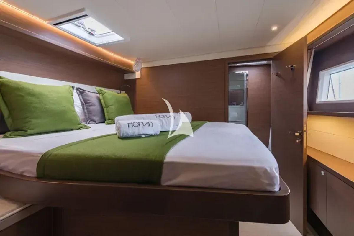 Cabin on Nomad, a Lagoon 52 catamaran at Lavreotiki Municipal Unit, Greece