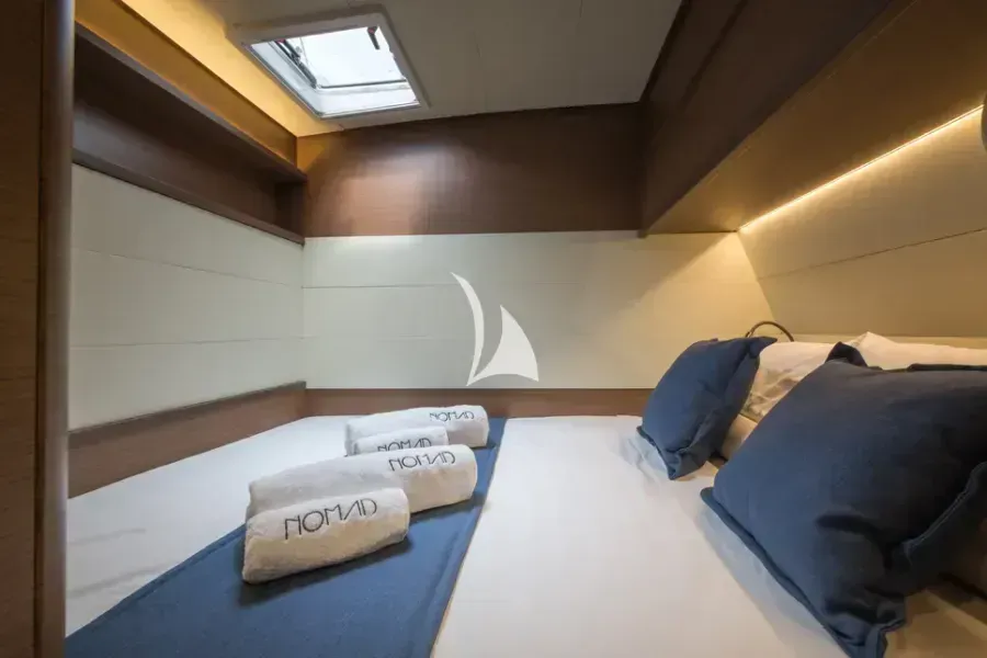 Cabin on Nomad, a Lagoon 52 catamaran at Lavreotiki Municipal Unit, Greece
