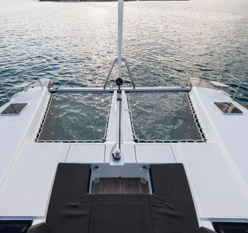 Deck of Nomad, a Lagoon 52 catamaran at Lavreotiki Municipal Unit, Greece