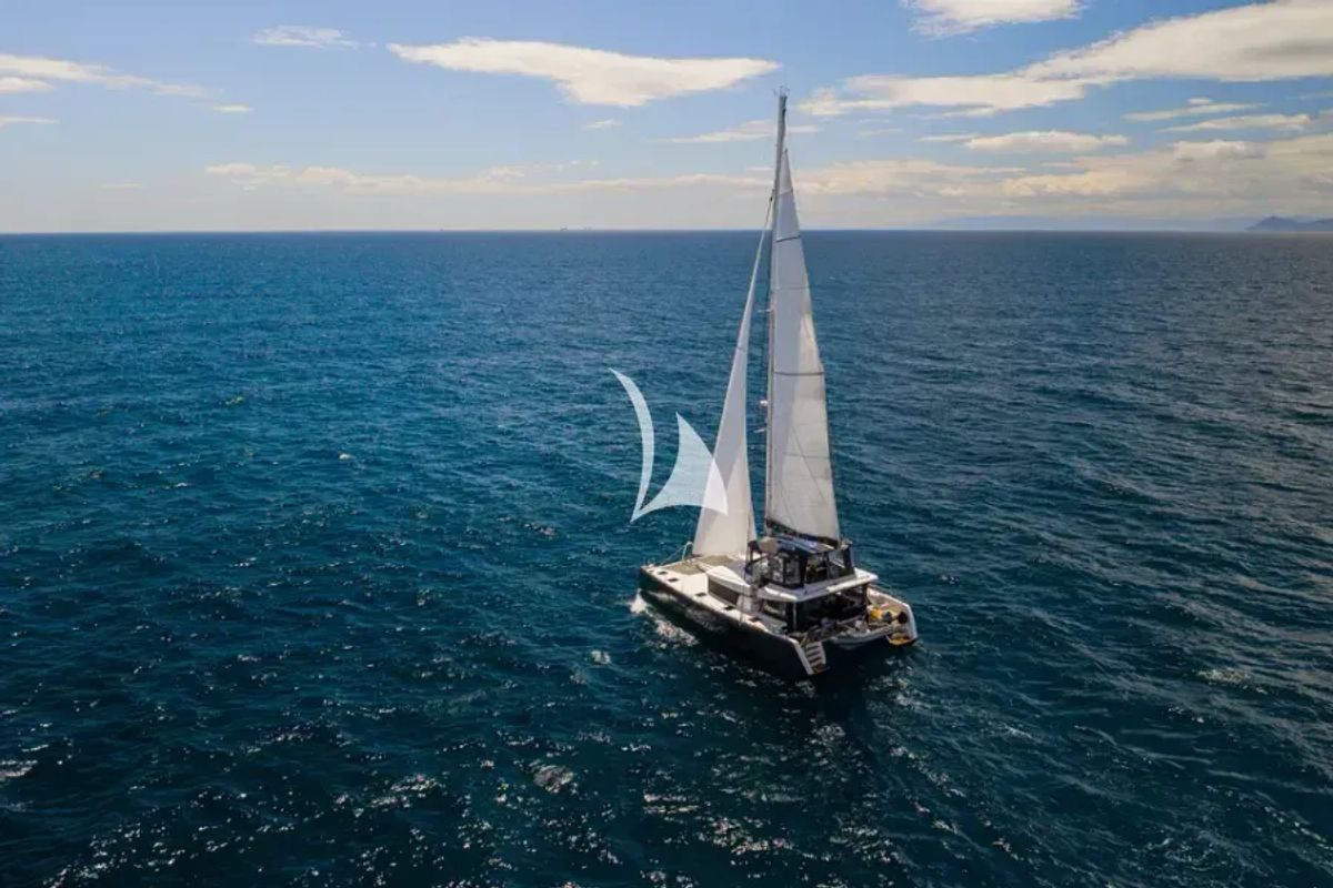 Exterior view of Nomad, a Lagoon 52 catamaran at Lavreotiki Municipal Unit, Greece