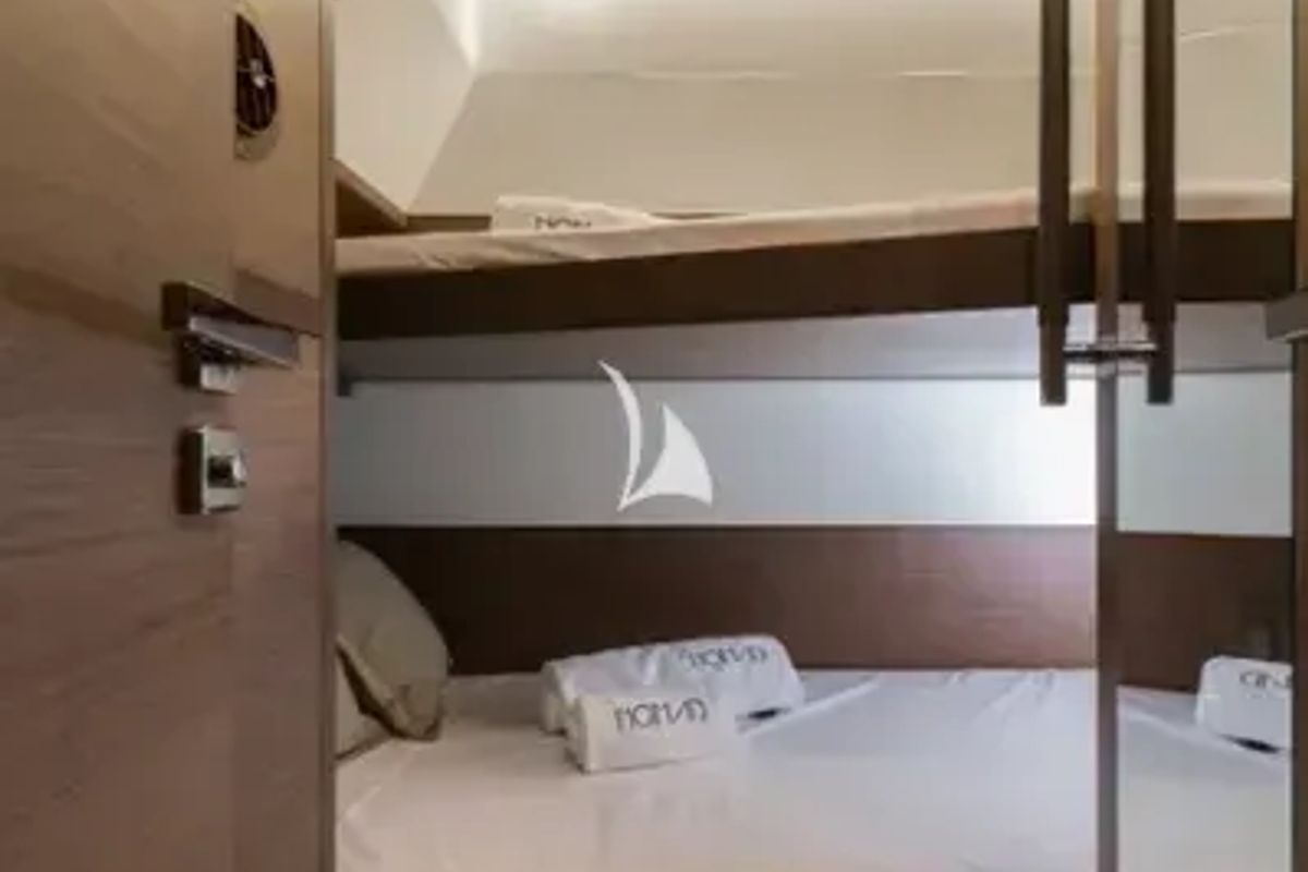 Cabin on Nomad, a Lagoon 52 catamaran at Lavreotiki Municipal Unit, Greece