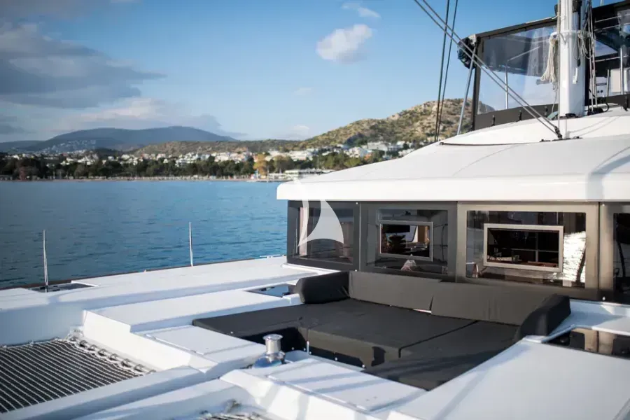 Deck of Nomad, a Lagoon 52 catamaran at Lavreotiki Municipal Unit, Greece