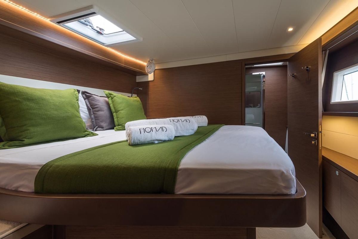 Cabin on Nomad, a Lagoon 52 catamaran at Lavreotiki Municipal Unit, Greece