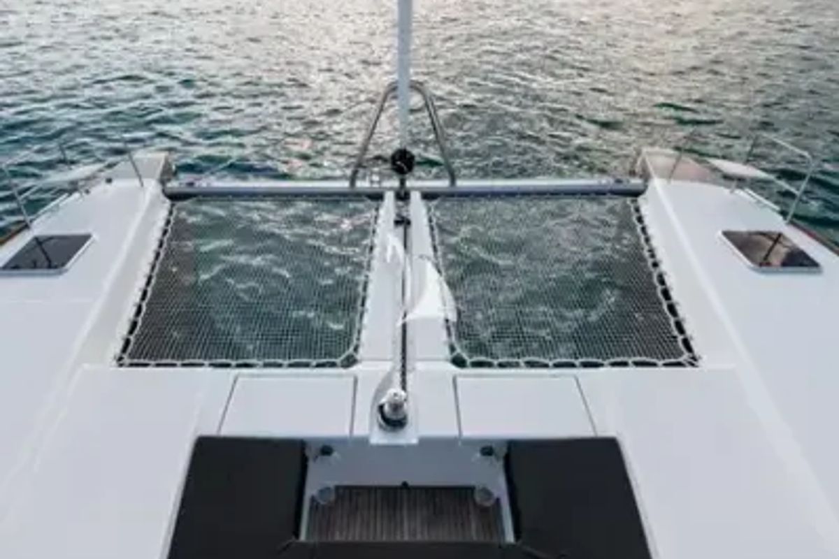 Deck of Nomad, a Lagoon 52 catamaran at Lavreotiki Municipal Unit, Greece