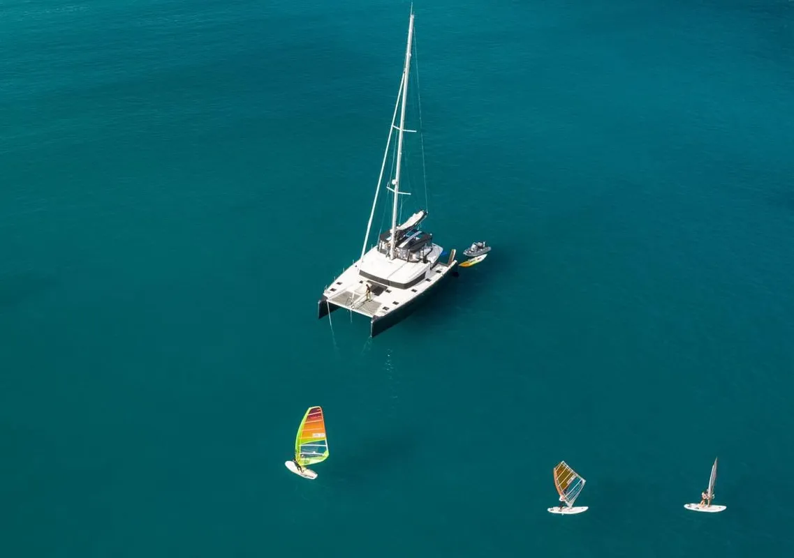 Exterior view of Nomad, a Lagoon 52 catamaran at Lavreotiki Municipal Unit, Greece