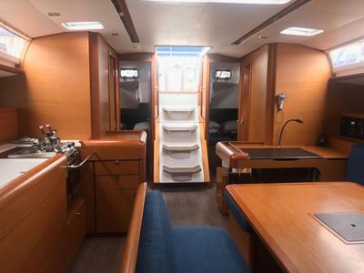 Salon of Alboran Grappa, a Jeanneau Sun Odyssey 519 sailboat at es Jonquet, Spain