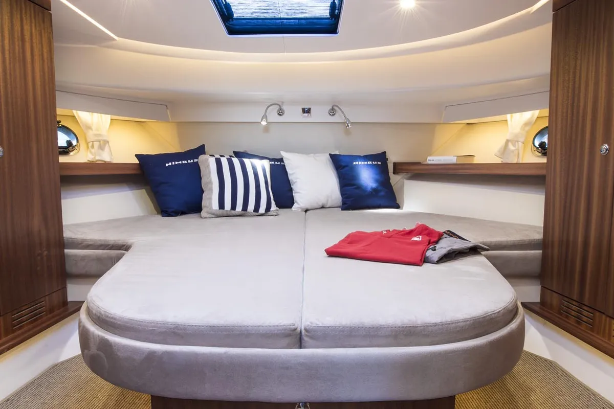 Cabin on Greg, a Nimbus 405 Flybridge motorboat at Pirovac, Croatia